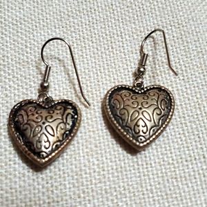 Vintage Heart Earrings Bronze Tone 1990's